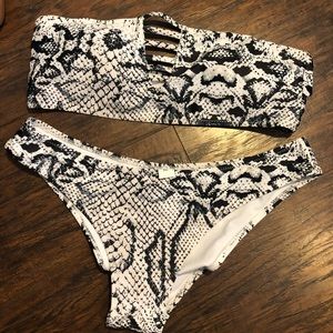 White & Black Snake Print Bikini